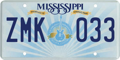 MS license plate ZMK033