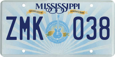 MS license plate ZMK038