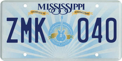 MS license plate ZMK040