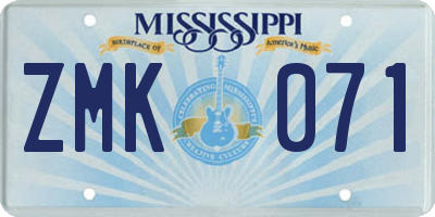 MS license plate ZMK071
