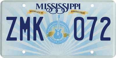 MS license plate ZMK072