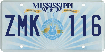 MS license plate ZMK116