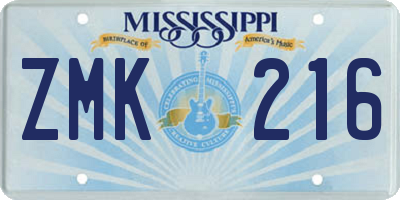 MS license plate ZMK216