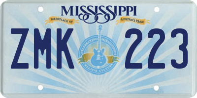 MS license plate ZMK223