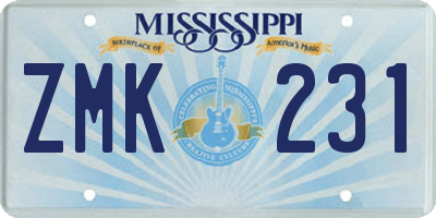 MS license plate ZMK231