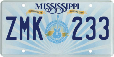 MS license plate ZMK233