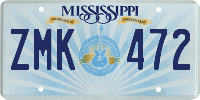 MS license plate ZMK472