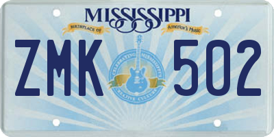 MS license plate ZMK502
