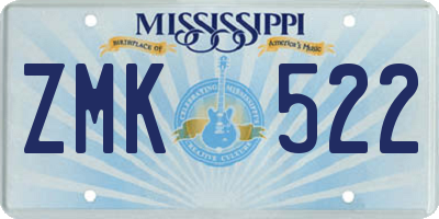MS license plate ZMK522