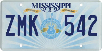 MS license plate ZMK542