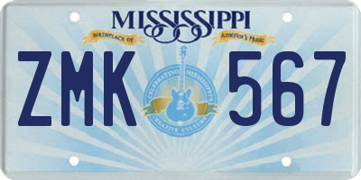 MS license plate ZMK567