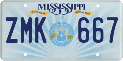 MS license plate ZMK667