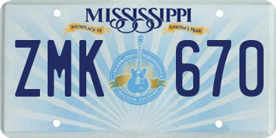 MS license plate ZMK670