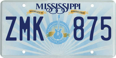 MS license plate ZMK875