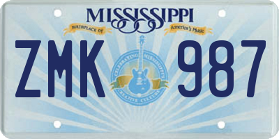 MS license plate ZMK987