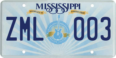 MS license plate ZML003