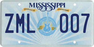 MS license plate ZML007
