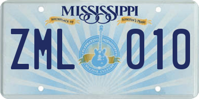 MS license plate ZML010