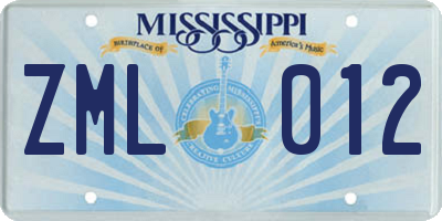 MS license plate ZML012
