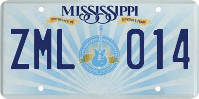 MS license plate ZML014