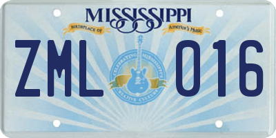 MS license plate ZML016