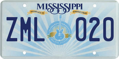 MS license plate ZML020