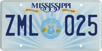 MS license plate ZML025