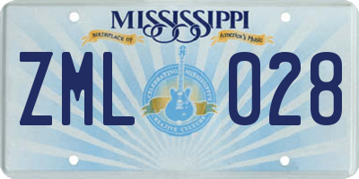 MS license plate ZML028