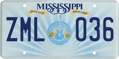 MS license plate ZML036