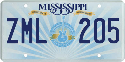 MS license plate ZML205