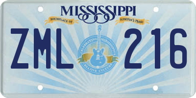 MS license plate ZML216