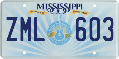 MS license plate ZML603