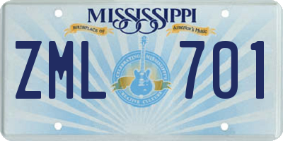MS license plate ZML701