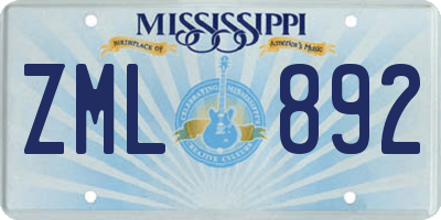 MS license plate ZML892