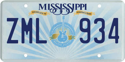 MS license plate ZML934