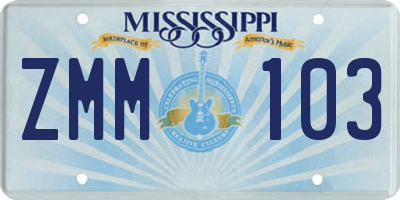 MS license plate ZMM103