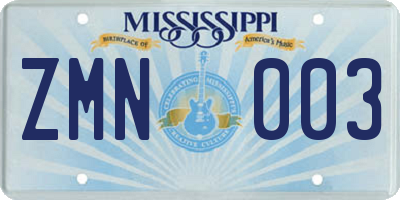 MS license plate ZMN003