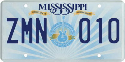 MS license plate ZMN010