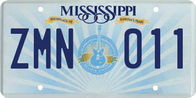 MS license plate ZMN011