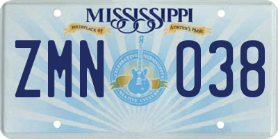 MS license plate ZMN038