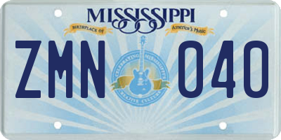 MS license plate ZMN040