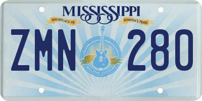 MS license plate ZMN280