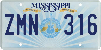 MS license plate ZMN316