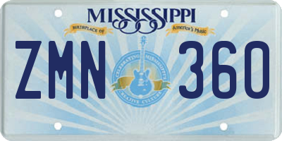 MS license plate ZMN360