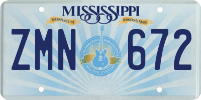 MS license plate ZMN672