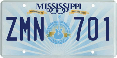 MS license plate ZMN701