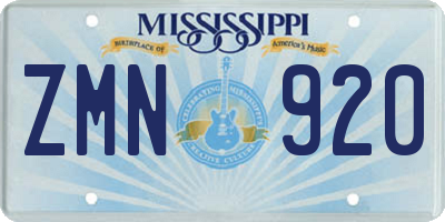 MS license plate ZMN920