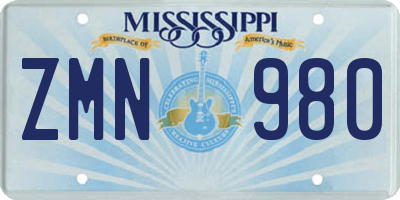 MS license plate ZMN980