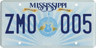 MS license plate ZMO005