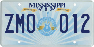 MS license plate ZMO012